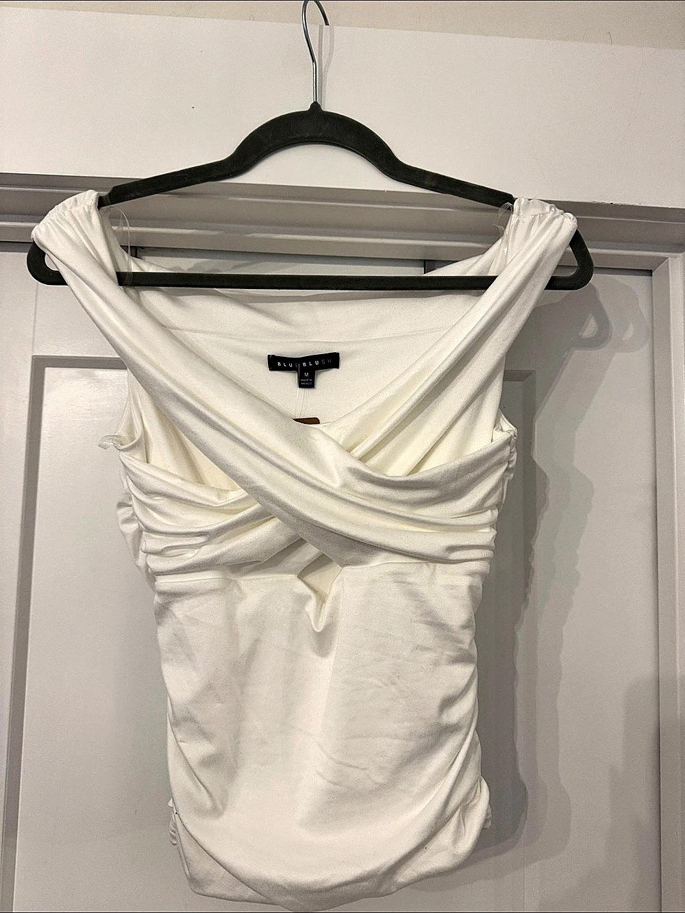 Blue Blush Feel the Beat Top Ruched White Bodysuit Size Medium NWT